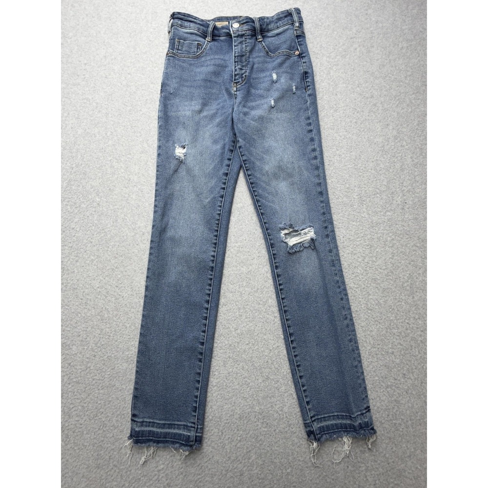 Pilcro Jeans‎ Womens 26 Blue High Rise Slim Cigarette Distressed Raw Hem Stretch